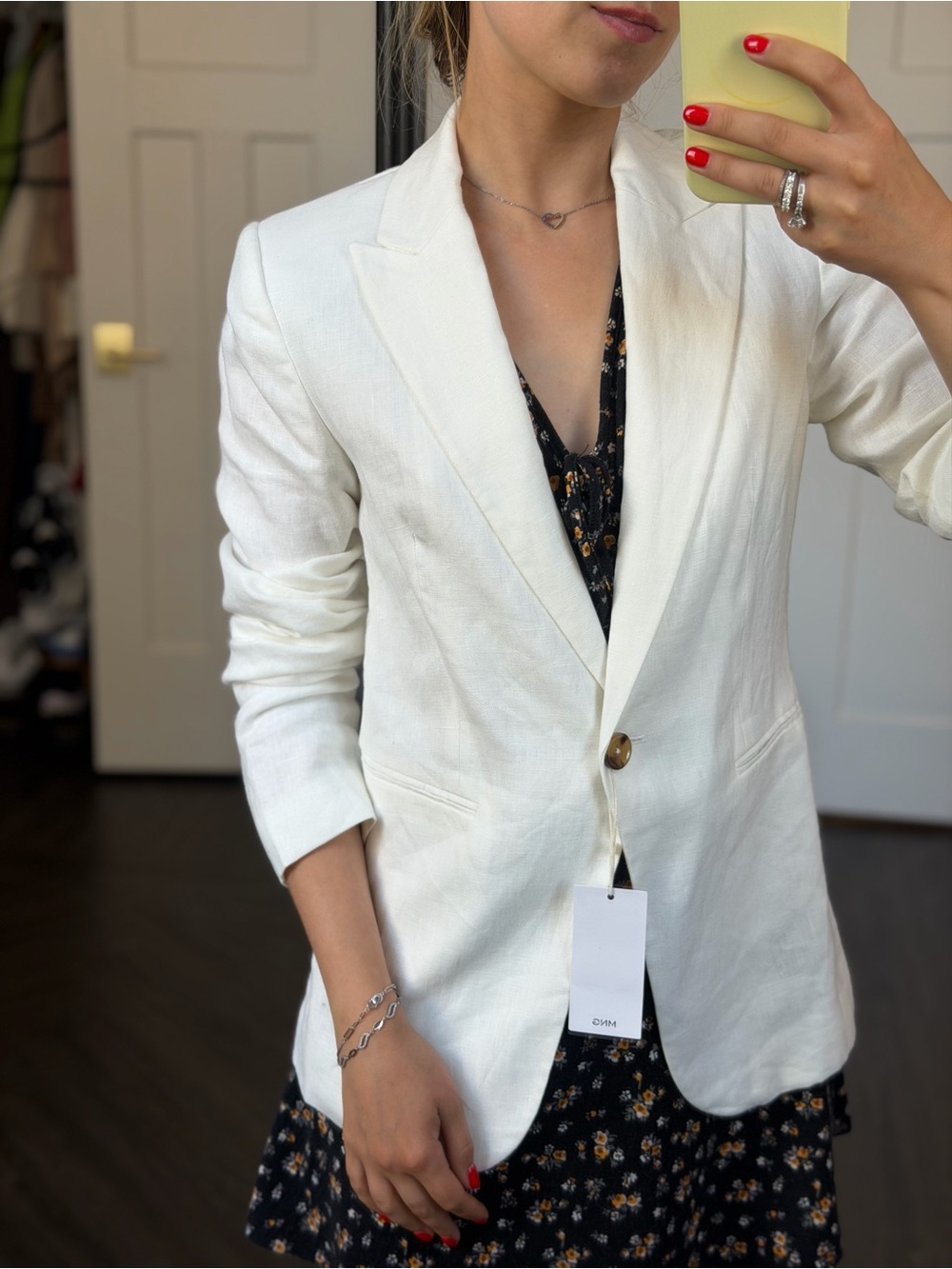 Mango Cream Single-Button Tailored Blazer